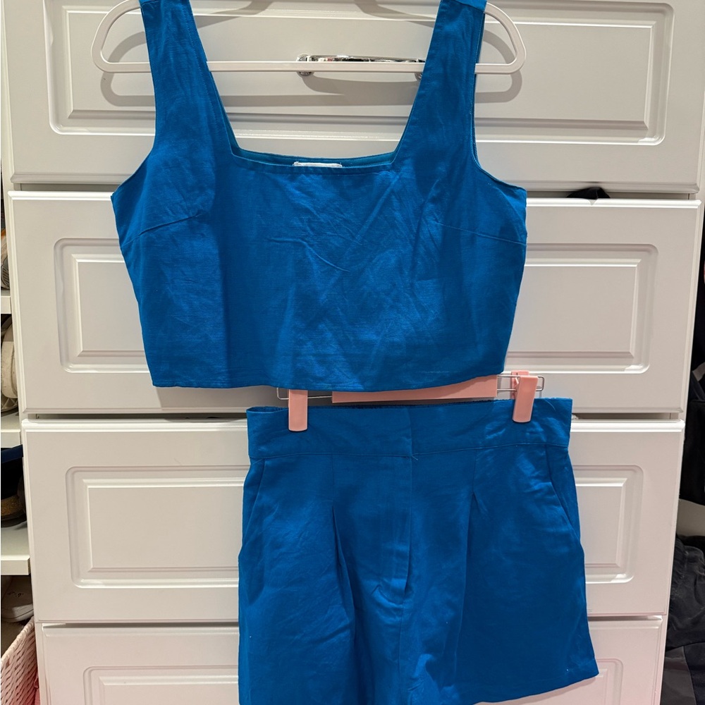 Blue Sleeveless Top and Shorts Set